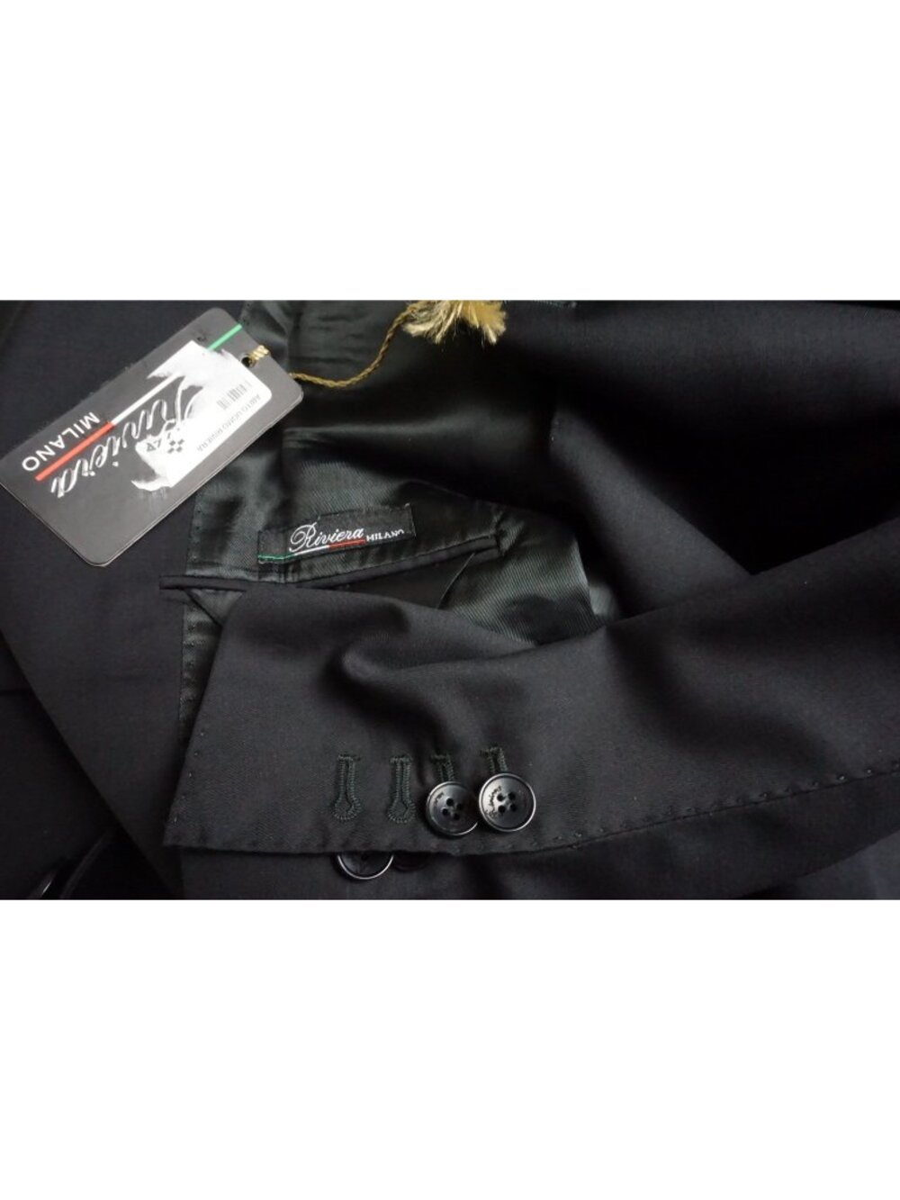 Riviera Milano Solid Black Wool 2 Pc Suit Jacket Pants Sz 42R Brand New